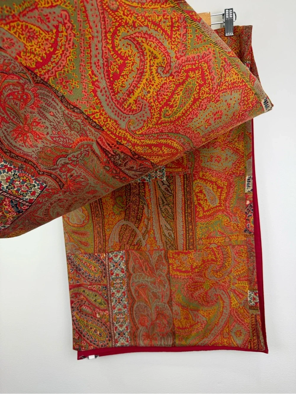 Vibrant Paisley Patchwork Scarf - Red & Olive